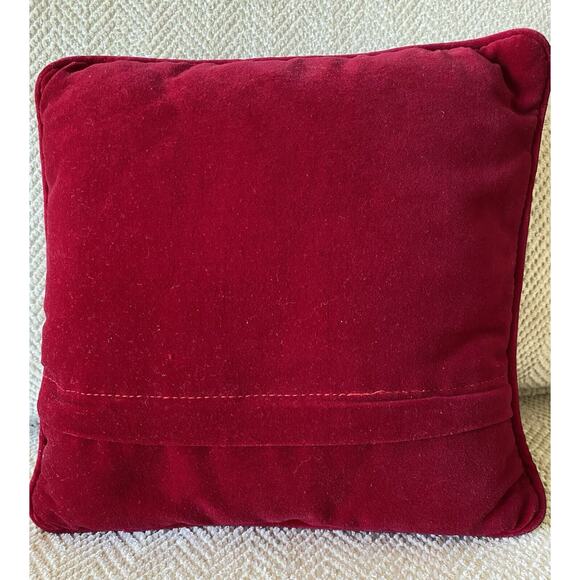 Vintage‎ Needlepoint Small Christmas Pillow Santa Teddy Bear Toy Drum Red Velvet - Picture 4 of 6